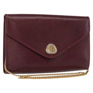 Authentic Christian Dior Chain Shoulder Bag Leather Bordeaux Gold